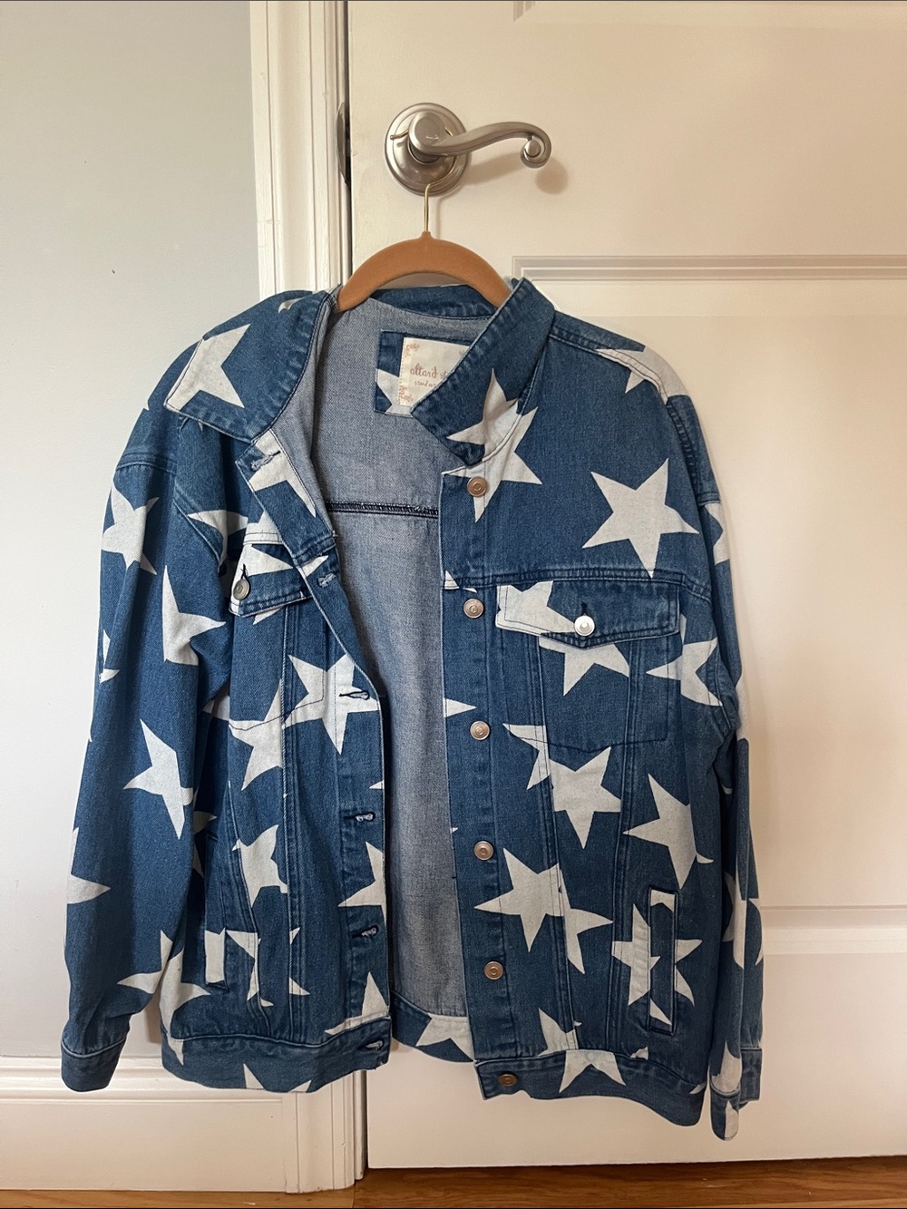 Altar'd State Blue Denim Jacket with White Star Print